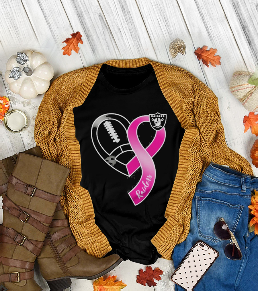 Las Vegas Raiders Breast Cancer Awareness Heart And Ribbon 2026 T-Shirt