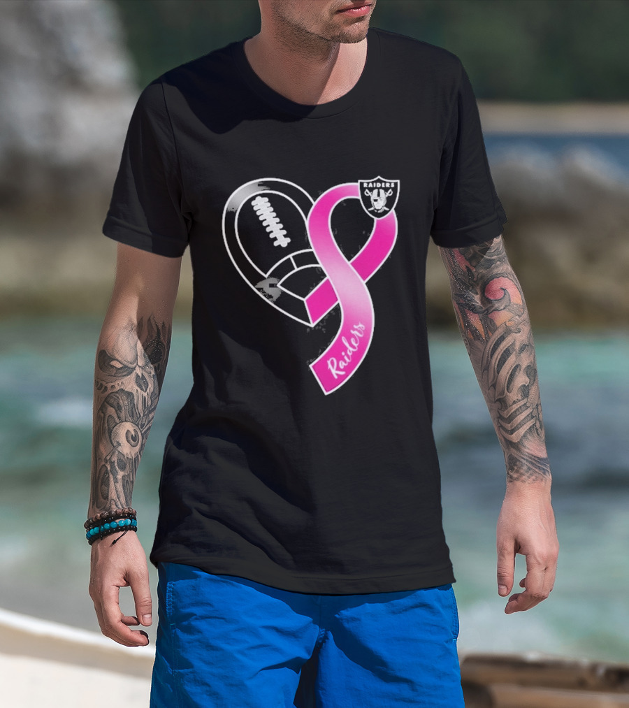 Las Vegas Raiders Breast Cancer Awareness Heart And Ribbon 2026 T-Shirt