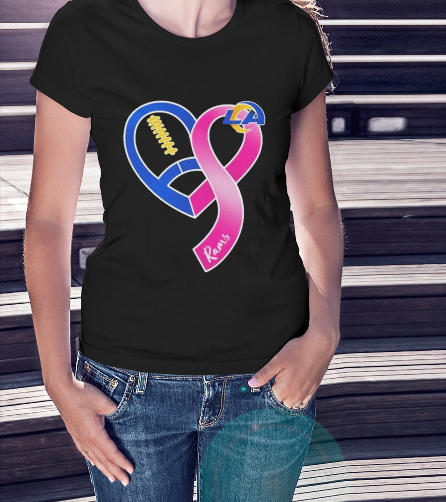 Los Angeles Rams Breast Cancer Awareness LA Ribbon Heart 2026 T-Shirt