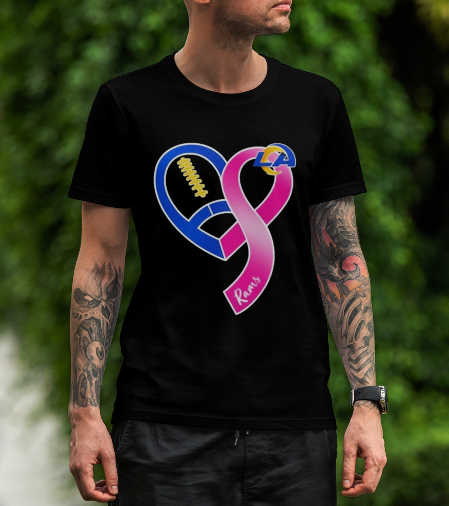 Los Angeles Rams Breast Cancer Awareness LA Ribbon Heart 2026 T-Shirt