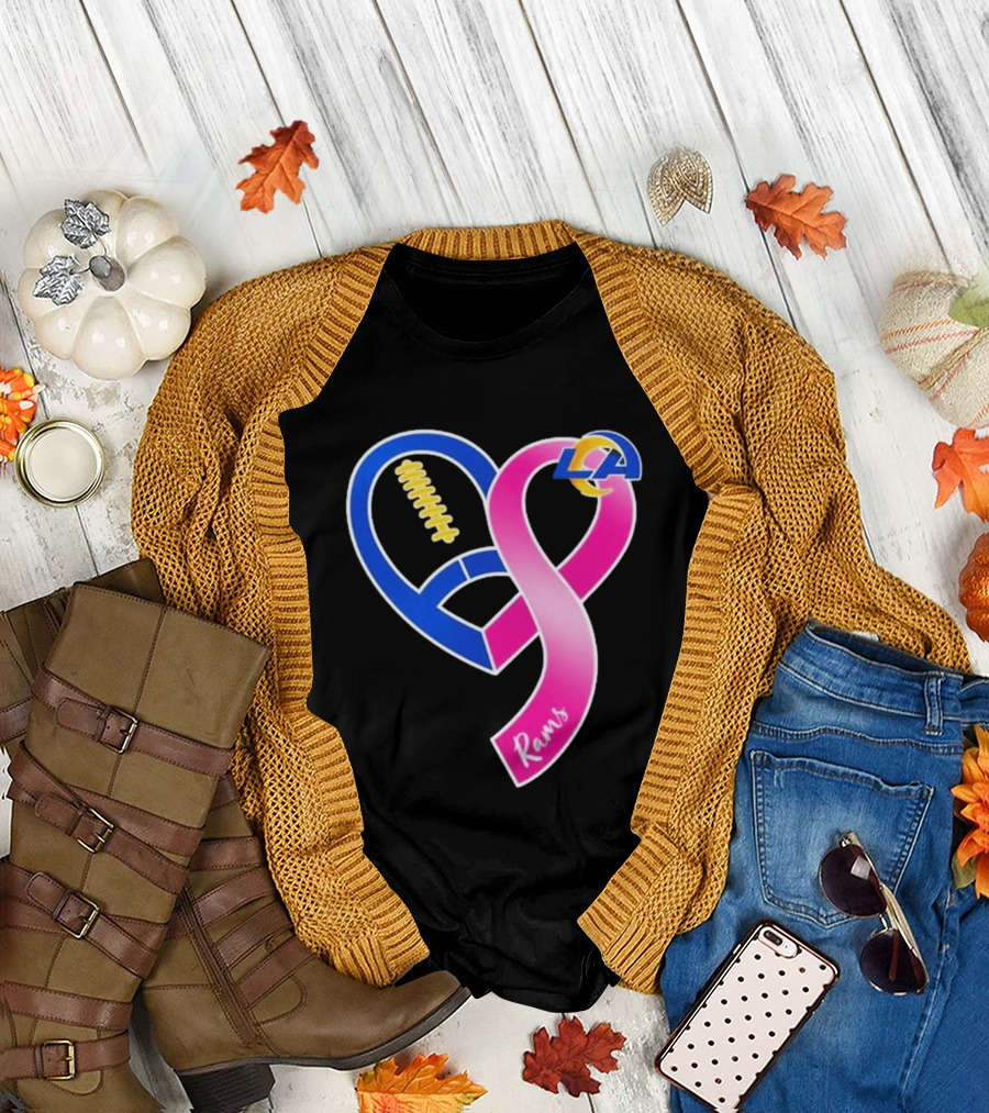 Los Angeles Rams Breast Cancer Awareness LA Ribbon Heart 2026 T-Shirt
