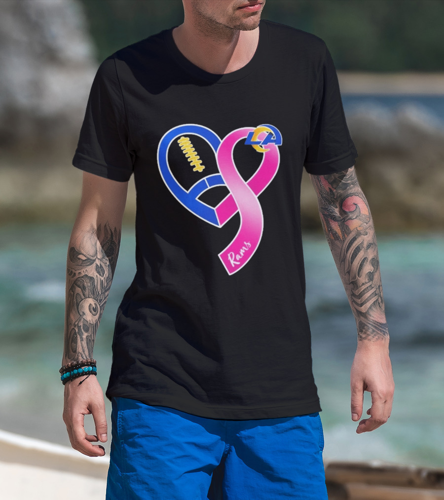 Los Angeles Rams Breast Cancer Awareness LA Ribbon Heart 2026 T-Shirt