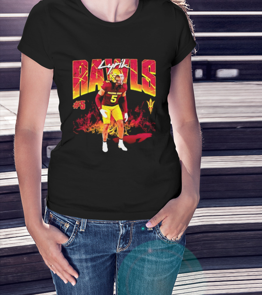 Lyrik Rawls #5 Arizona State Football Player Graphic With Sun Devils T-Shirt