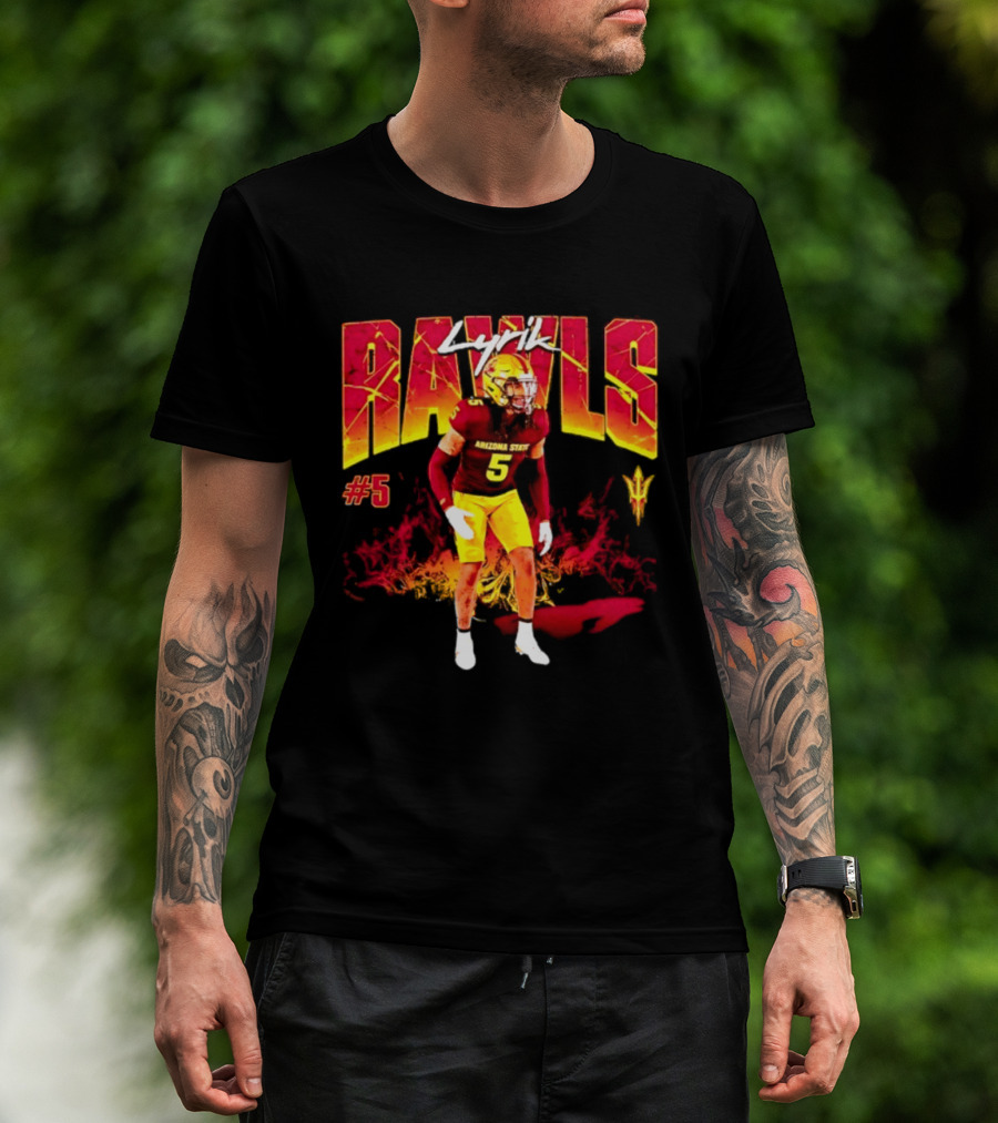 Lyrik Rawls #5 Arizona State Football Player Graphic With Sun Devils T-Shirt