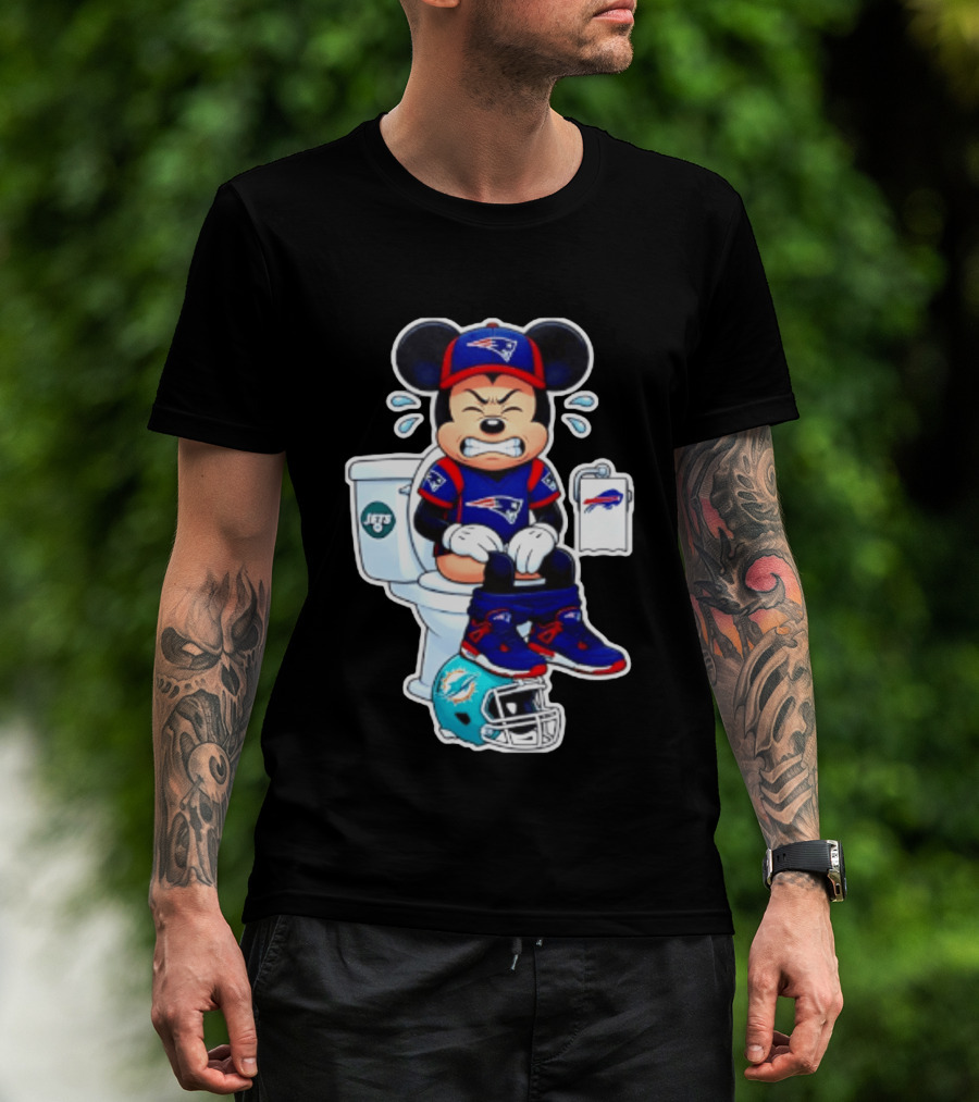 Mickey Patriots Jets Bills Dolphins Toilet Humor Football T-Shirt