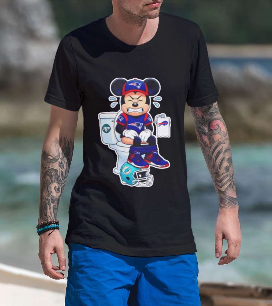Mickey Patriots Jets Bills Dolphins Toilet Humor Football T-Shirt