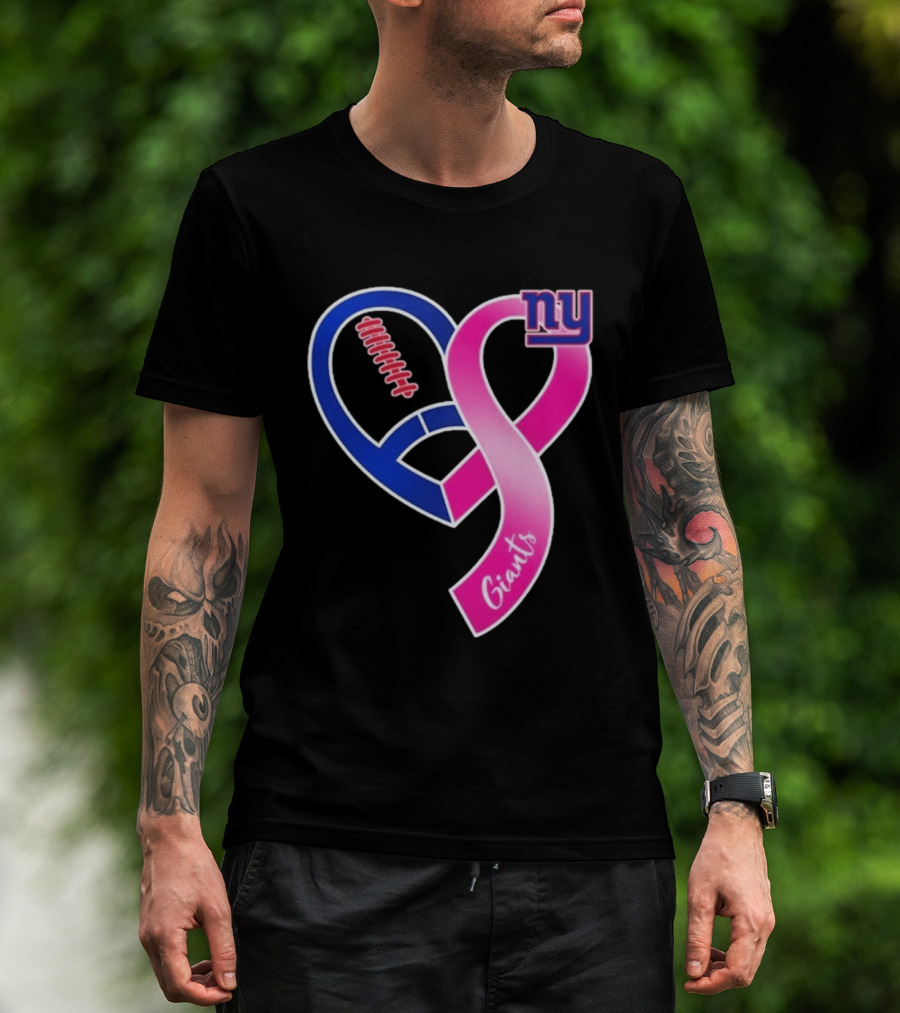 New York Giants Pink Heart Ribbon Breast Cancer Awareness 2026 T-Shirt