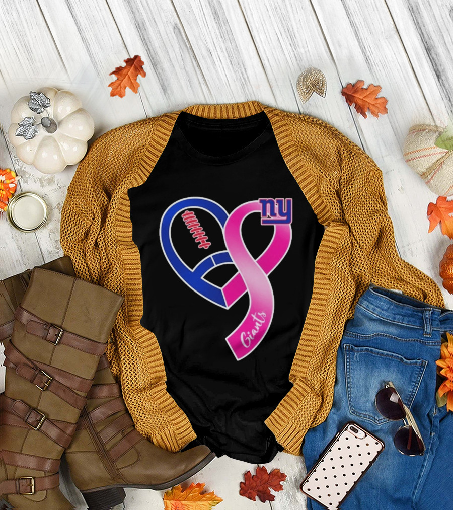 New York Giants Pink Heart Ribbon Breast Cancer Awareness 2026 T-Shirt