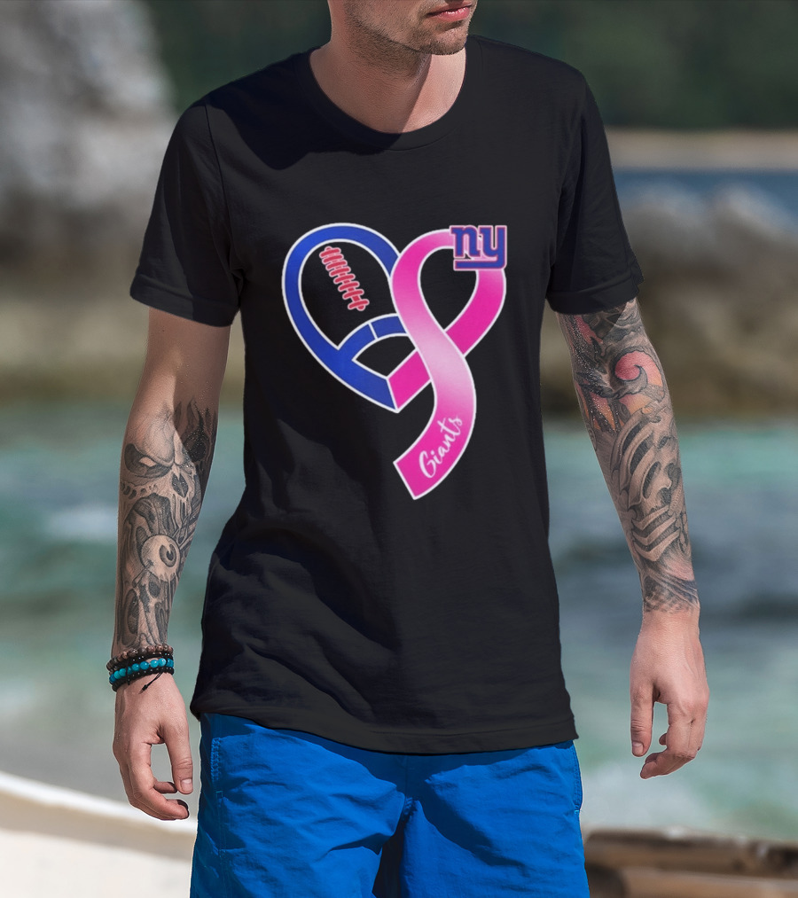 New York Giants Pink Heart Ribbon Breast Cancer Awareness 2026 T-Shirt