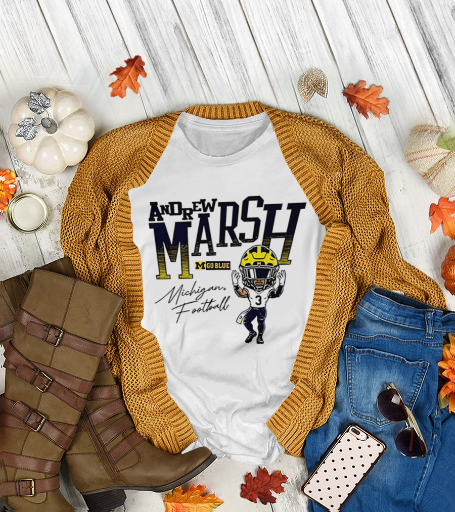 Andrew Marsh Go Blue Michigan Football Player Caricature T-Shirt