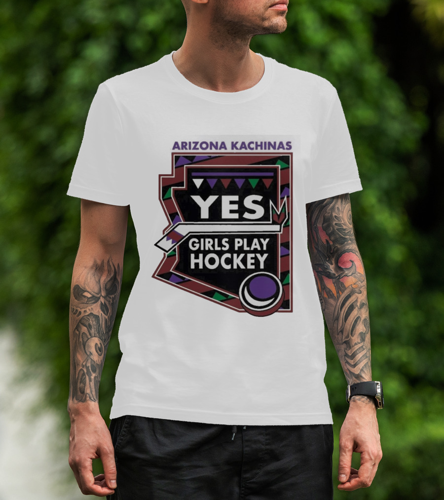 Arizona Kachinas Yes Girls Play Hockey Hockey Stick Circle Triangles T-Shirt