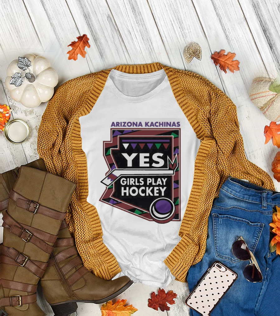 Arizona Kachinas Yes Girls Play Hockey Hockey Stick Circle Triangles T-Shirt