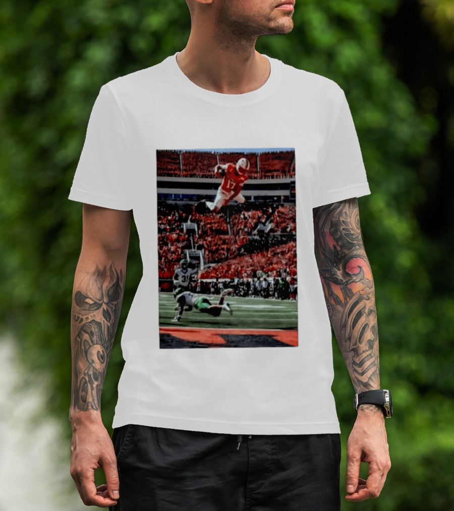 Brennan Presley Oklahoma State Cowboys Touchdown Football Action Stadium Scene T-Shirt