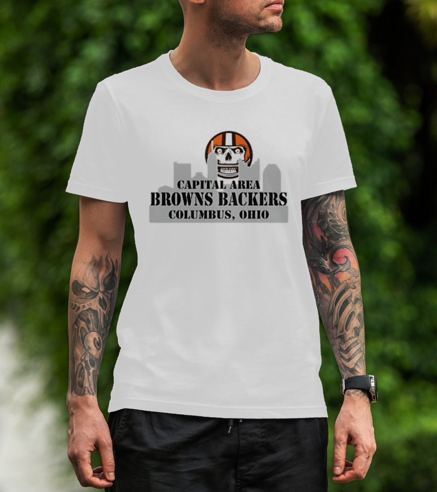 Cleveland Browns Skull Capital Area Browns Backers Columbus Ohio T-Shirt