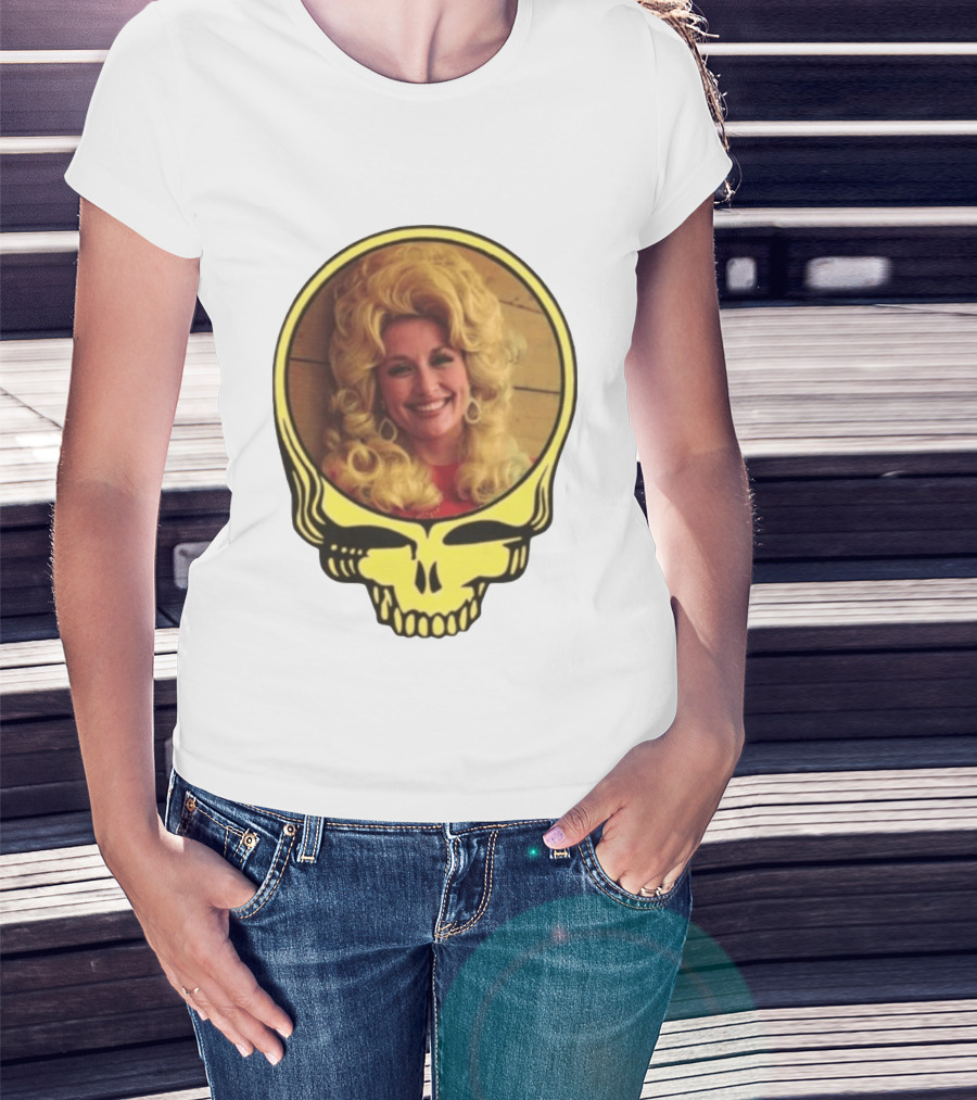 Dolly Parton Grateful Dead Skull Motif T-Shirt