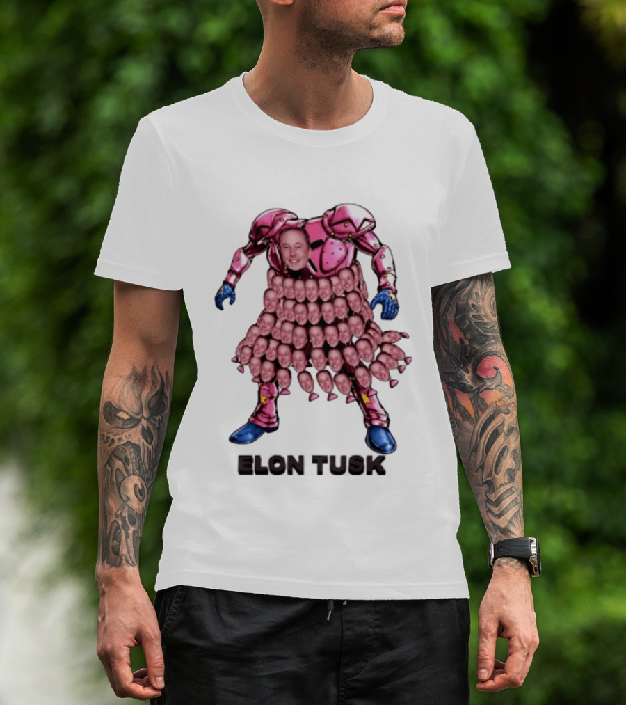 Elon Tusk Pink Armor Mosaic Elon Musk Faces T-Shirt