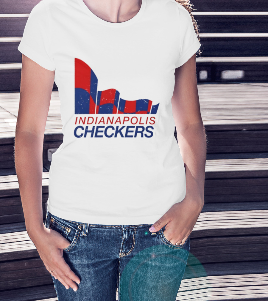 Indianapolis Checkers Vintage Hockey Team Red And Blue Flag T-Shirt