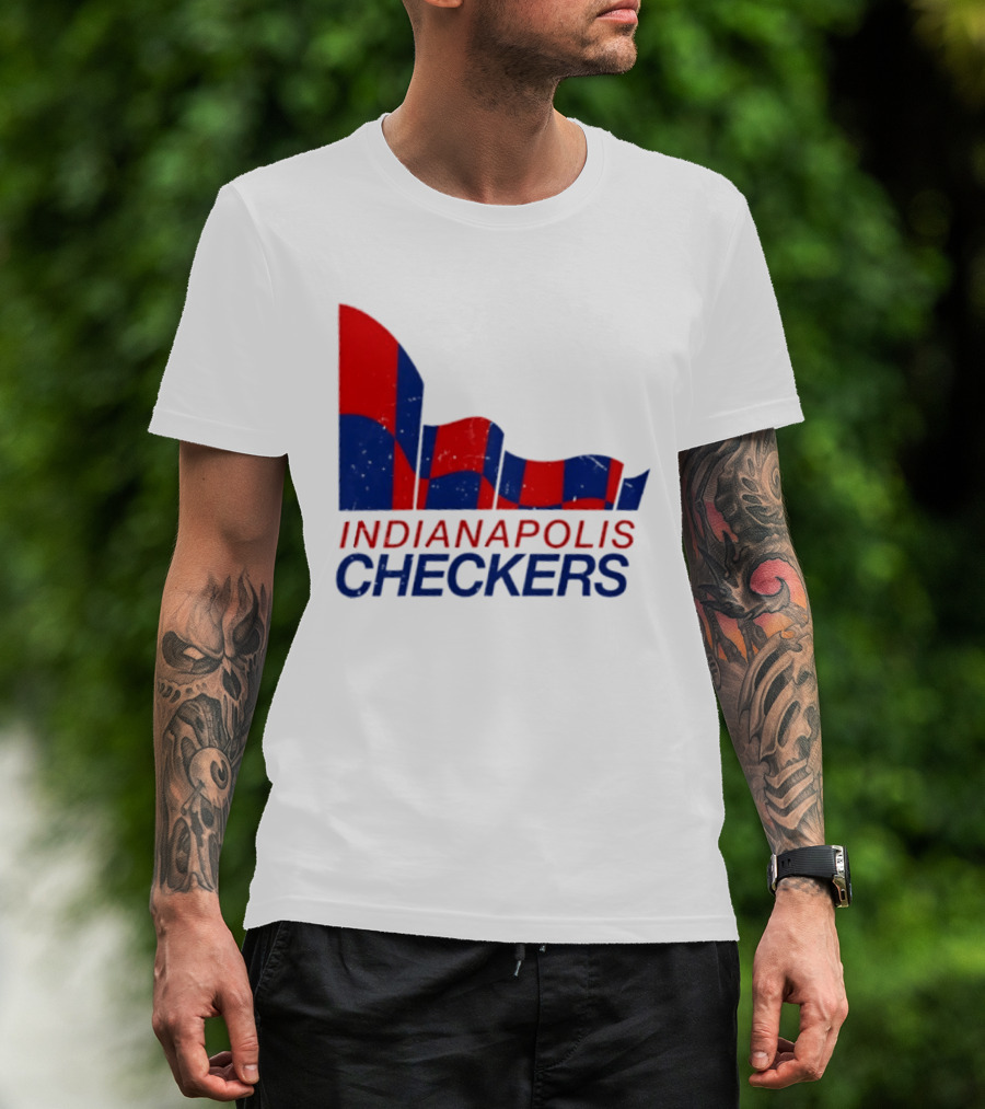 Indianapolis Checkers Vintage Hockey Team Red And Blue Flag T-Shirt