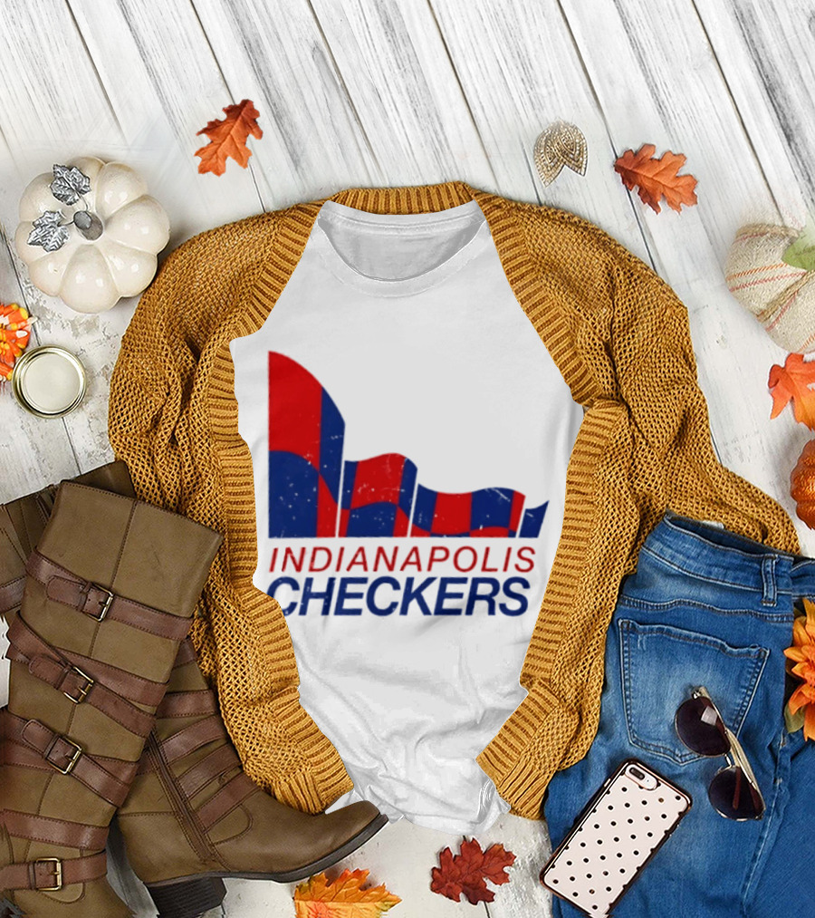 Indianapolis Checkers Vintage Hockey Team Red And Blue Flag T-Shirt