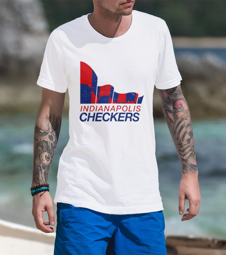 Indianapolis Checkers Vintage Hockey Team Red And Blue Flag T-Shirt