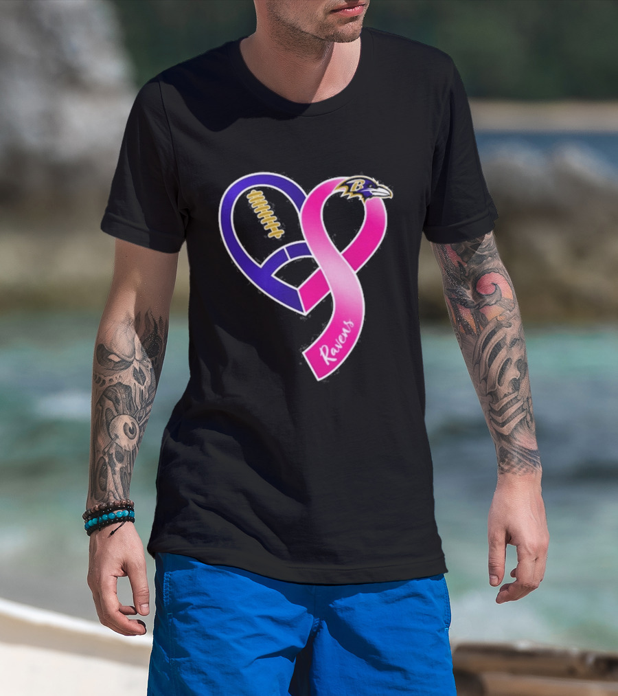 Baltimore Ravens Breast Cancer Awareness Heart Ribbon 2026 T-Shirt