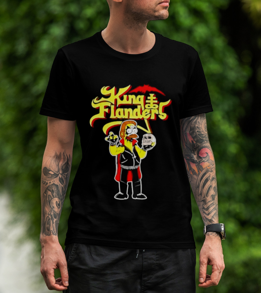 King Flanders Ned Flanders Metal Skull Holding Flowers And Skull T-Shirt