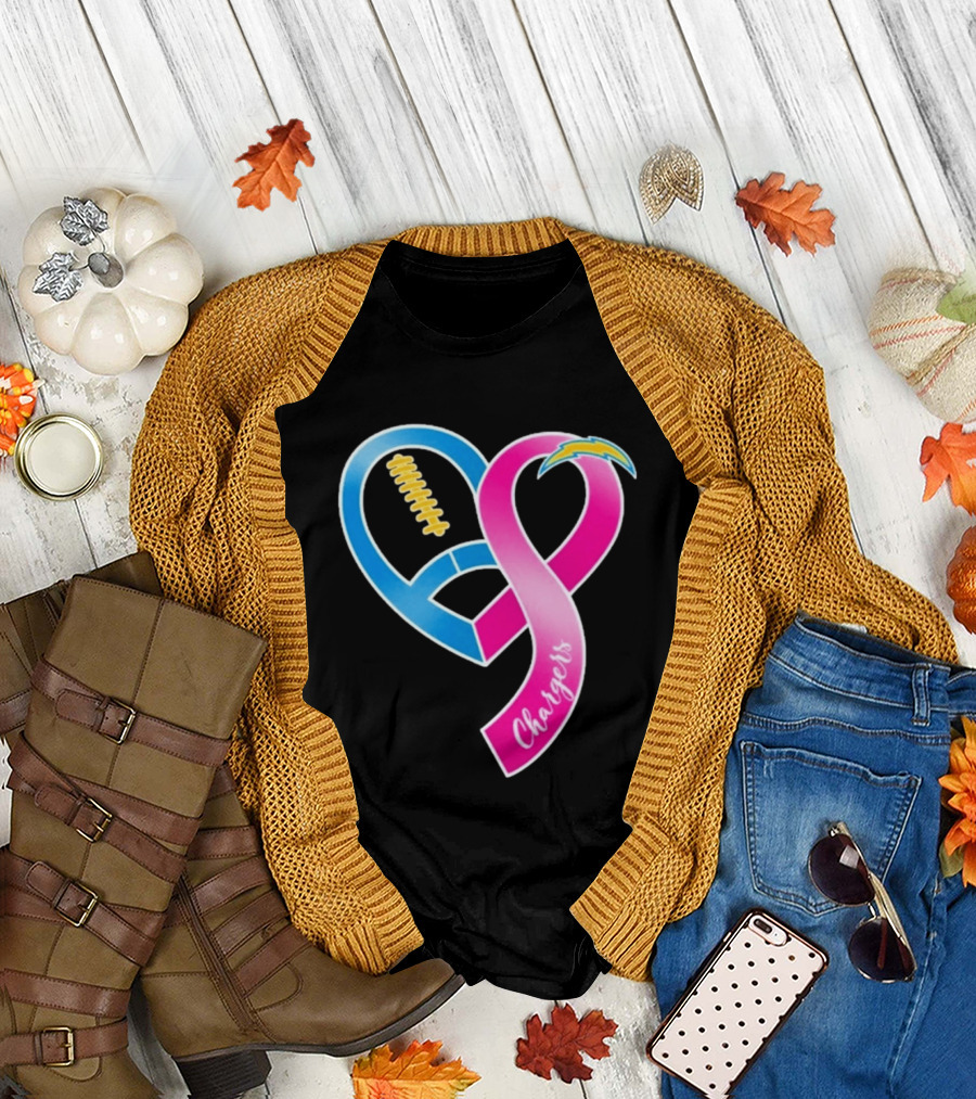 Los Angeles Chargers Breast Cancer Awareness Heart Ribbon 2026 T-Shirt