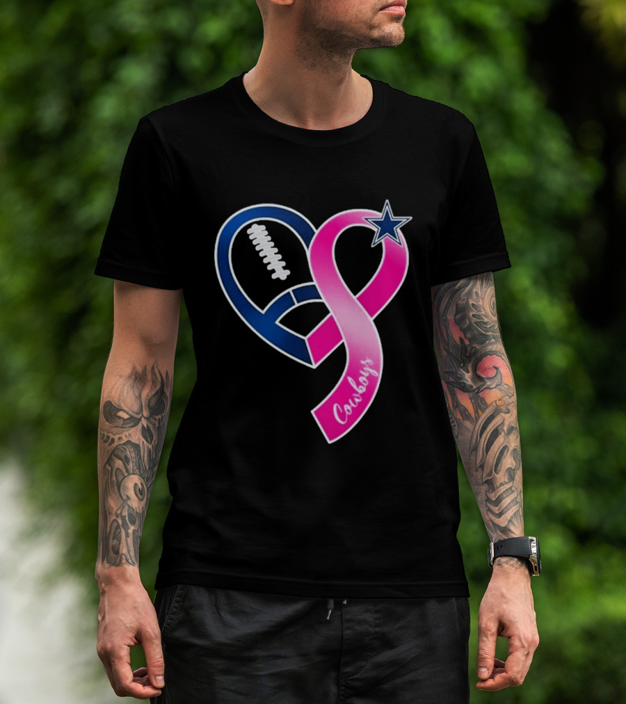 Dallas Cowboys Pink Ribbon Heart Breast Cancer Awareness 2026 T-Shirt