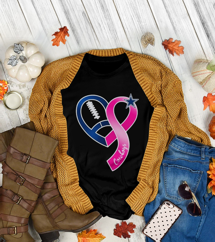 Dallas Cowboys Pink Ribbon Heart Breast Cancer Awareness 2026 T-Shirt