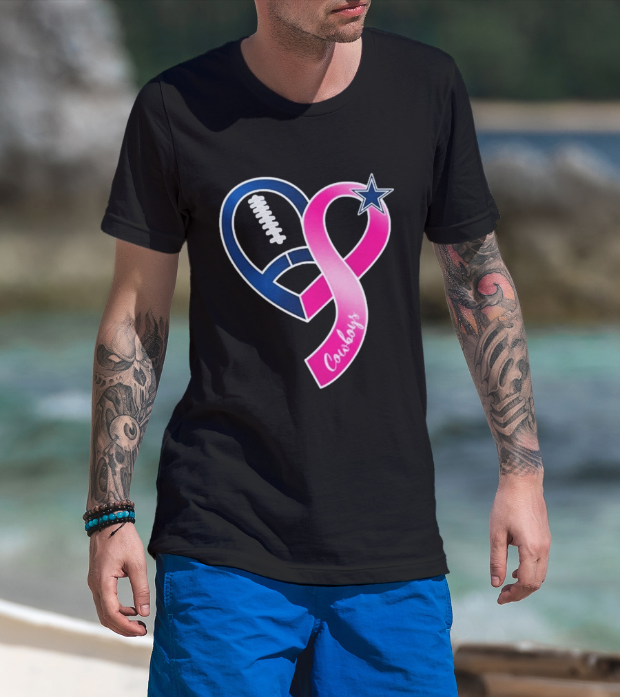 Dallas Cowboys Pink Ribbon Heart Breast Cancer Awareness 2026 T-Shirt