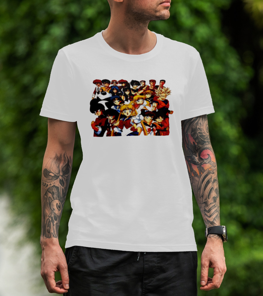 Anime Collage 9 Cartoon Sailor Moon Dragon Ball Z Characters T-Shirt