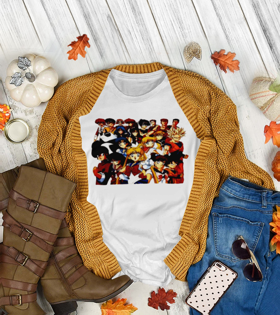 Anime Collage 9 Cartoon Sailor Moon Dragon Ball Z Characters T-Shirt