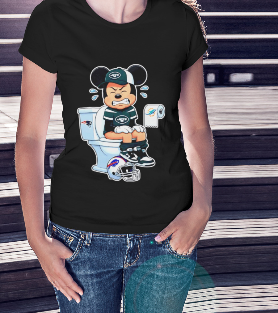 Mickey Jets Toilet Frustration Patriots Dolphins Bills Rivalry T-Shirt