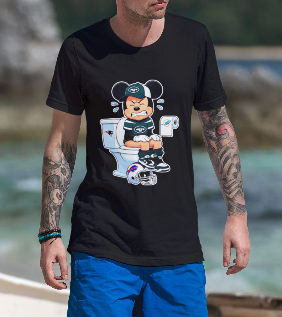 Mickey Jets Toilet Frustration Patriots Dolphins Bills Rivalry T-Shirt