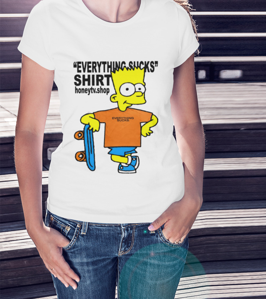 Bart Simpson Everything Sucks Skateboard Homage The Simpsons T-Shirt