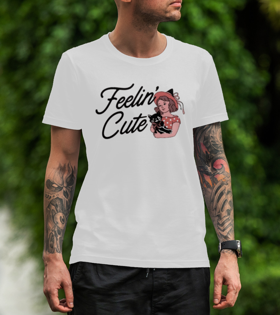Feelin' Cute Witch With Black Cat Aesthetic T-Shirt