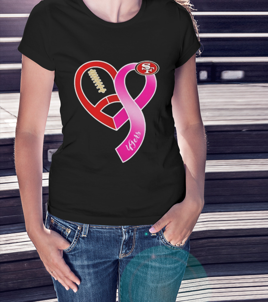 San Francisco 49ers Pink Ribbon Heart Breast Cancer Awareness 2026 T-Shirt