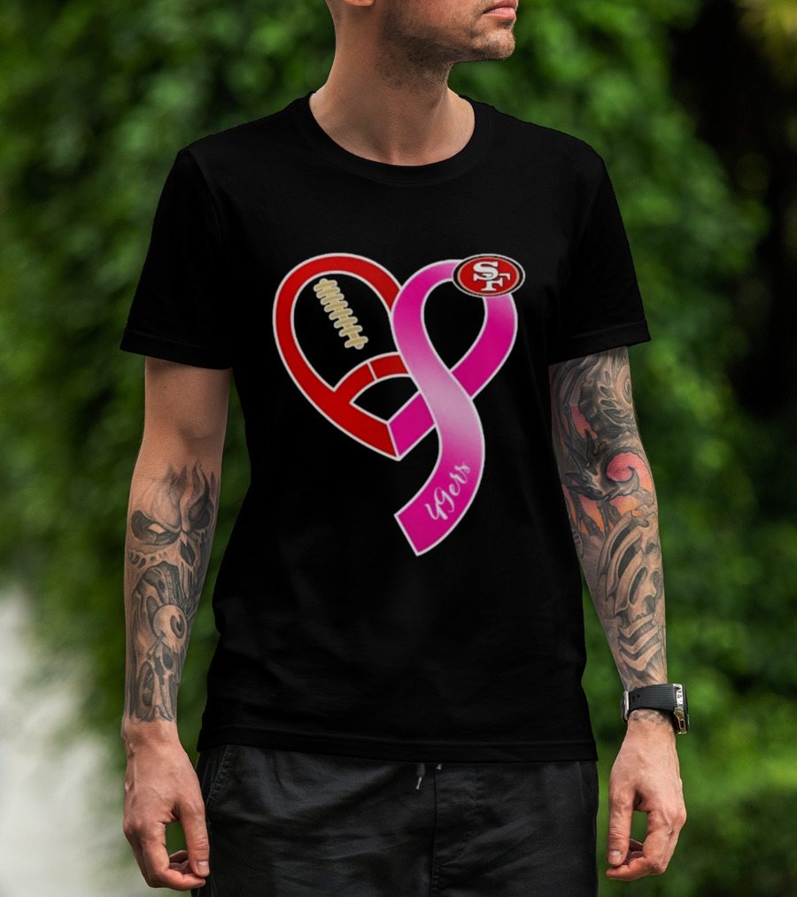 San Francisco 49ers Pink Ribbon Heart Breast Cancer Awareness 2026 T-Shirt