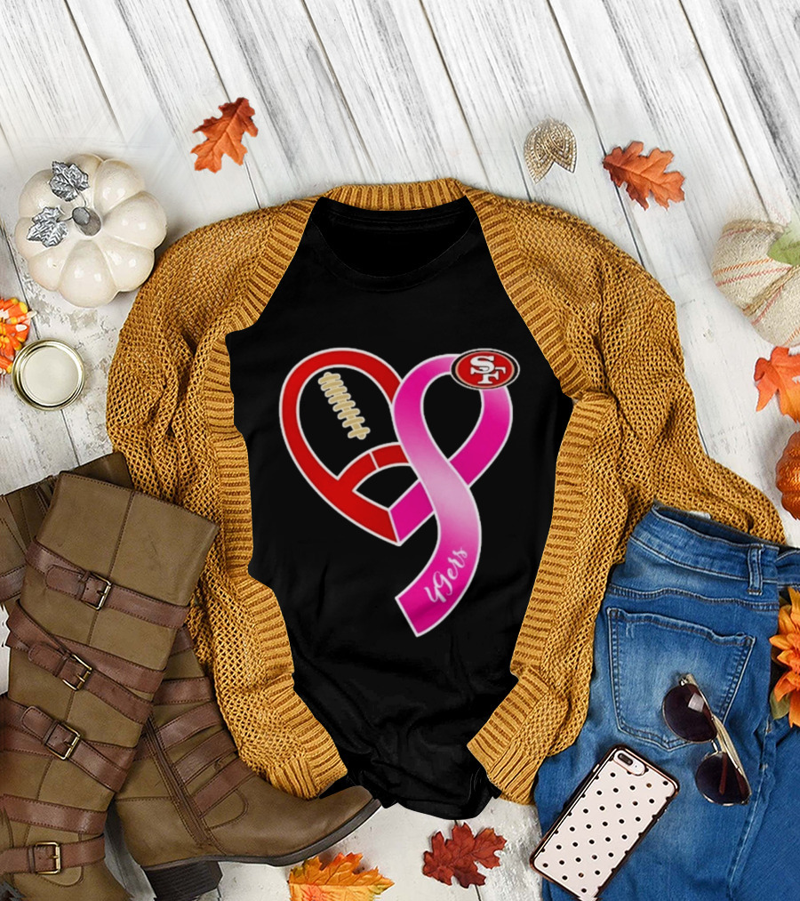 San Francisco 49ers Pink Ribbon Heart Breast Cancer Awareness 2026 T-Shirt