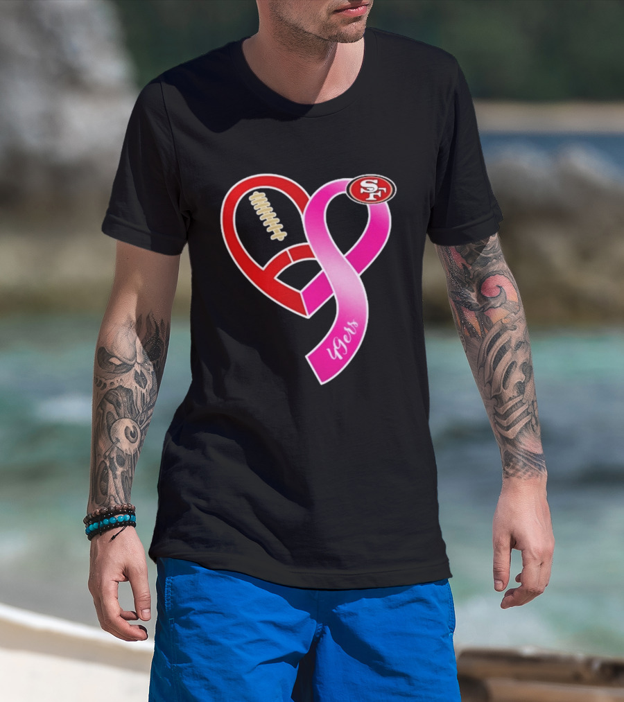 San Francisco 49ers Pink Ribbon Heart Breast Cancer Awareness 2026 T-Shirt