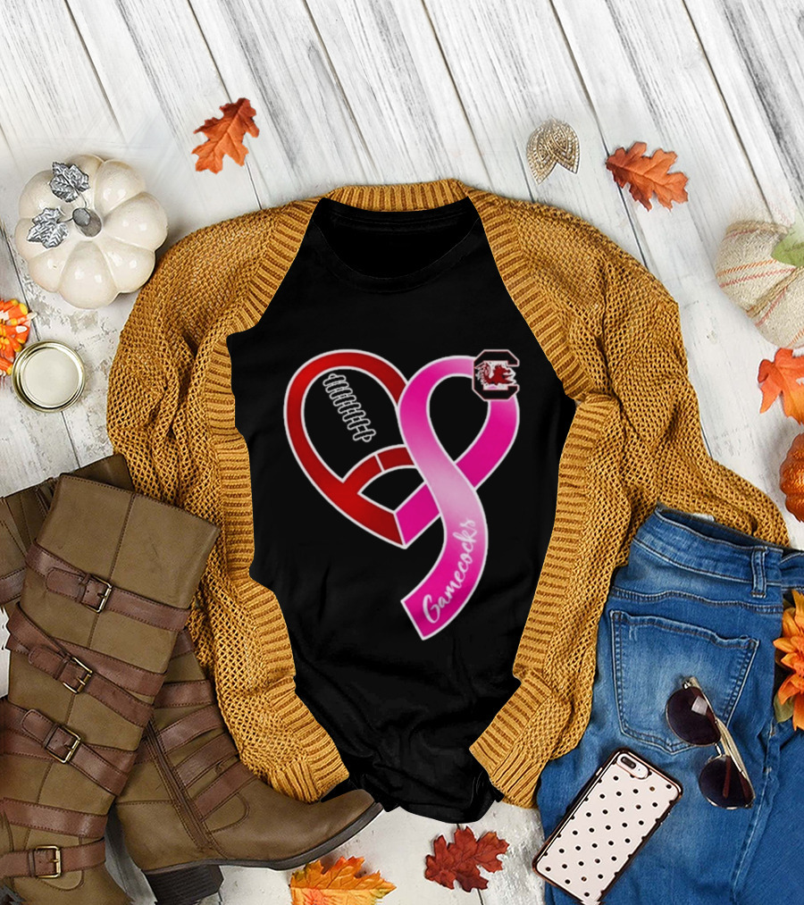 South Carolina Gamecocks Breast Cancer Awareness Ribbon Heart 2026 T-Shirt