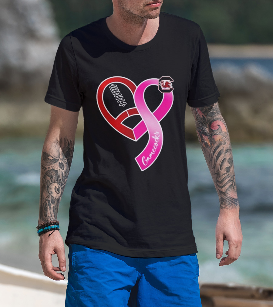 South Carolina Gamecocks Breast Cancer Awareness Ribbon Heart 2026 T-Shirt
