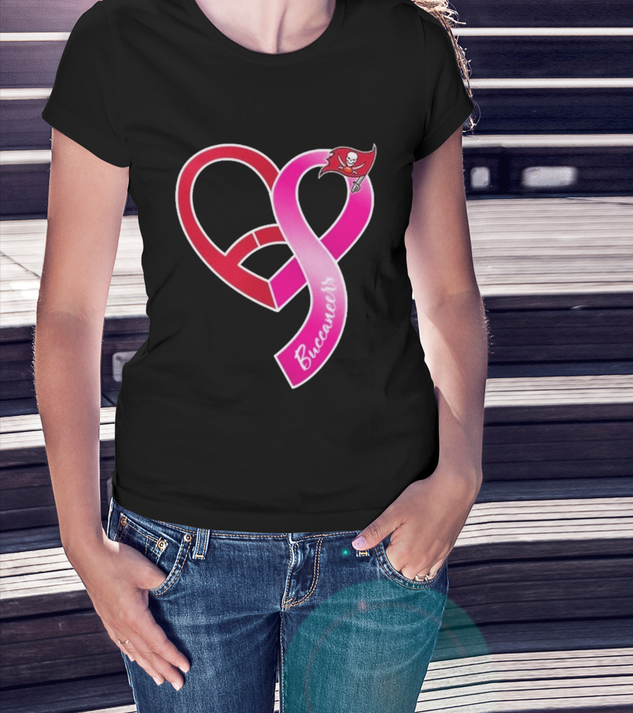 Tampa Bay Buccaneers Heart Ribbon Breast Cancer Awareness 2026 Flag T-Shirt
