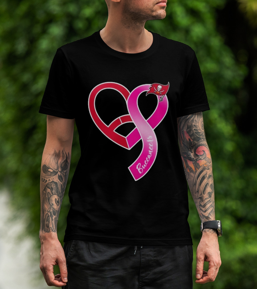 Tampa Bay Buccaneers Heart Ribbon Breast Cancer Awareness 2026 Flag T-Shirt