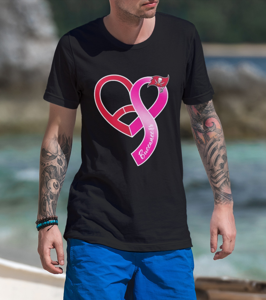 Tampa Bay Buccaneers Heart Ribbon Breast Cancer Awareness 2026 Flag T-Shirt