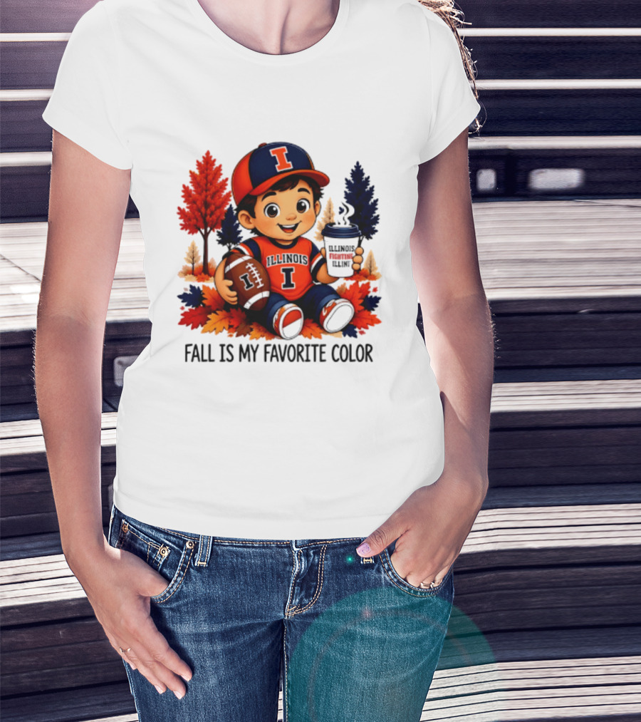 Illinois Fighting Illini Fall Is My Favorite Color Football Kid T-Shirt