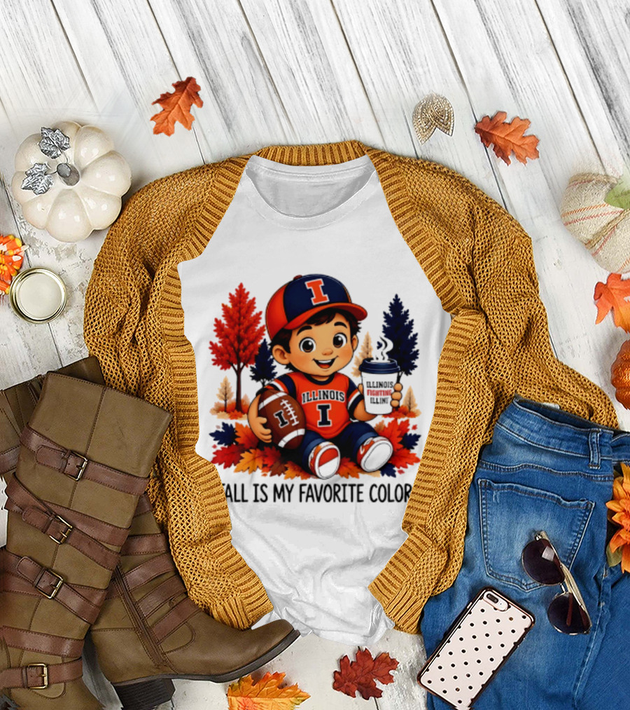 Illinois Fighting Illini Fall Is My Favorite Color Football Kid T-Shirt