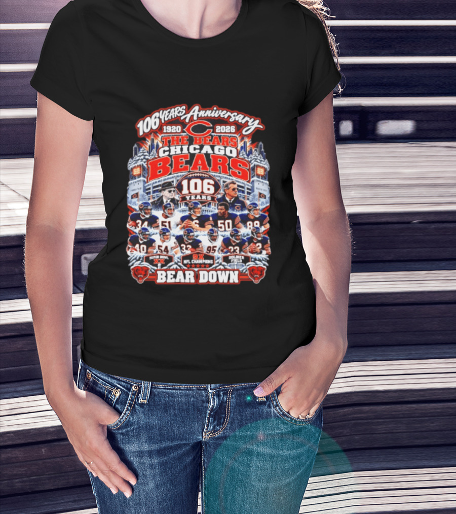 106 Years Anniversary 1920 2026 The Bears Chicago Bears 9x NFL Champions Soldier Field Bear Down T-Shirt