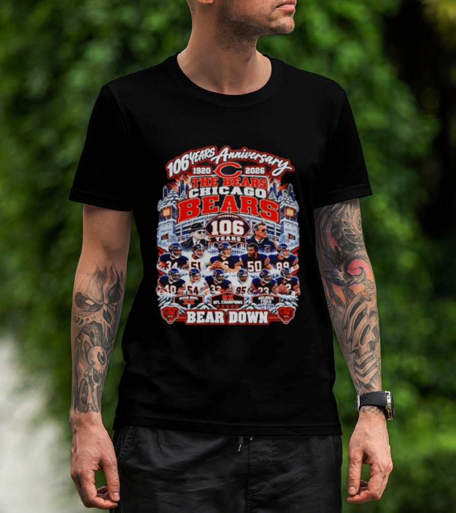 106 Years Anniversary 1920 2026 The Bears Chicago Bears 9x NFL Champions Soldier Field Bear Down T-Shirt