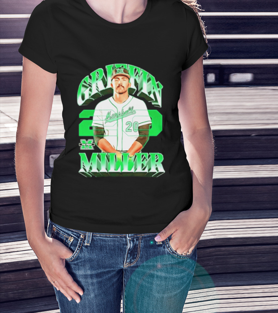 Marshall Thundering Herd NCAA Baseball Griffin Miller 20 Player Image T-Shirt